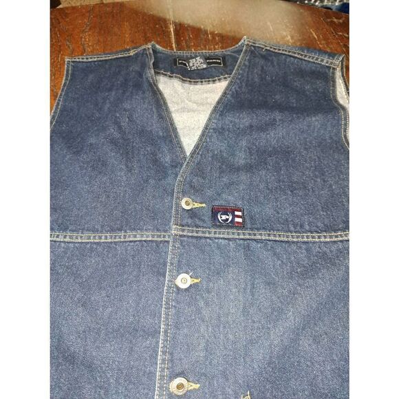 Vintage XXL Phat Farm Mens Cotton Long Denim Blue Jean Sleeveless Vest Pockets - Picture 2 of 4